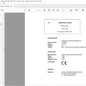 Liebherr L 566 1168 Wheel Loader Operator's Manual SN 27707 - PDF DOWNLOAD