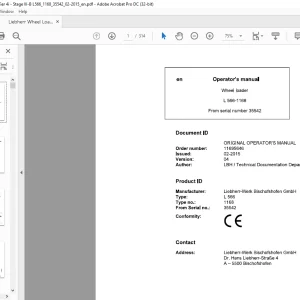 Liebherr L 566 1168 Wheel Loader Operator's Manual SN 35542 - PDF DOWNLOAD