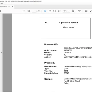 Liebherr L 566 1618 Wheel Loader Operator's Manual SN 38549 - PDF DOWNLOAD