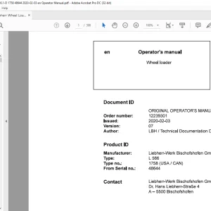 Liebherr L 566 1758 (USA/CAN) Wheel Loader Operator's Manual 48644 - PDF DOWNLOAD