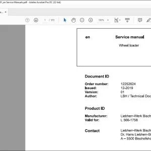 Liebherr L 566 1758 Wheel Loader Service Manual - PDF DOWNLOAD