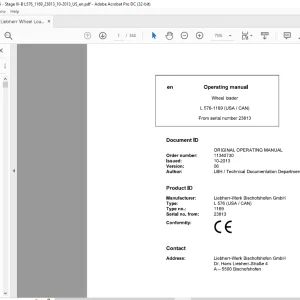 Liebherr L 576 1169 (USA / CAN) Wheel Loader Operator's Manual SN 23813 - PDF DOWNLOAD