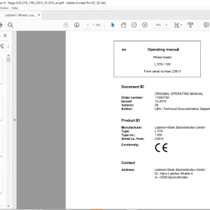 Liebherr L 576 1169 Wheel Loader Operating Manual SN 23813 - PDF DOWNLOAD