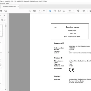 Liebherr L 576 1169 Wheel Loader Operating Manual SN 34468 - PDF DOWNLOAD
