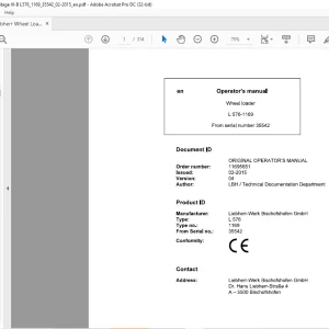 Liebherr L 576 1169 Wheel Loader Operator's Manual SN 35542 - PDF DOWNLOAD