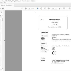 Liebherr L 576 1169 Wheel Loader Operator's Manual SN 35542 - PDF DOWNLOAD