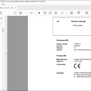 Liebherr L 576 1169 Wheel Loader Service Manual - PDF DOWNLOAD
