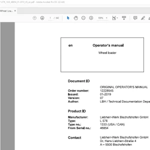 Liebherr L 576 1333 (USA / CAN) Wheel Loader Operator's Manual SN 46854 - PDF DOWNLOAD