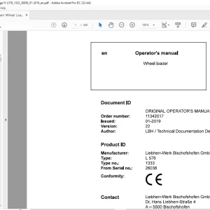 Liebherr L 576 1333 Wheel Loader Operator's Manual SN 26036 - PDF DOWNLOAD
