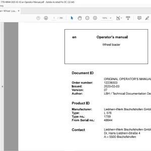 Liebherr L 576 1759 Wheel Loader Operator's Manual 48644 - PDF DOWNLOAD