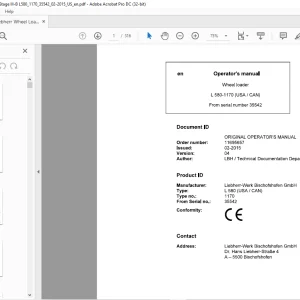 Liebherr L 580 1170 (USA / CAN) Wheel Loader Operator's Manual 35542 - PDF DOWNLOAD