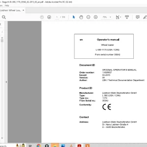Liebherr L 580 1170 (USA / CAN) Wheel Loader Operator's Manual SN 35542 - PDF DOWNLOAD