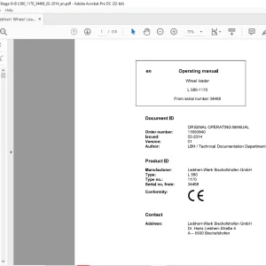 Liebherr L 580 1170 Wheel Loader Operating Manual SN 34468 - PDF DOWNLOAD