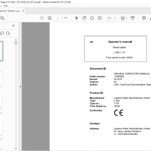 Liebherr L 580 1170 Wheel Loader Operator's Manual 35542 - PDF DOWNLOAD