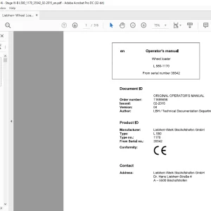 Liebherr L 580 1170 Wheel Loader Operator's Manual SN 35542 - PDF DOWNLOAD