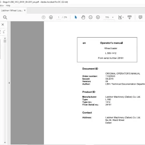 Liebherr L 580 1412 Wheel Loader Operator's Manual SN 28181 - PDF DOWNLOAD