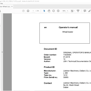 Liebherr L 580 1412 Wheel Loader Operator's Manual SN 35893 - PDF DOWNLOAD
