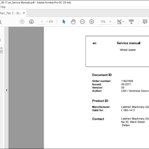 Liebherr L 580 1412 Wheel Loader Technical Service Manual PDF