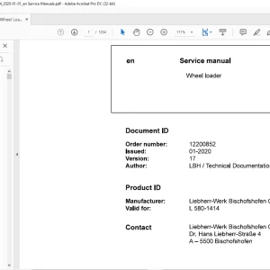 Liebherr L 580 1414 Wheel Loader Service Manual - PDF DOWNLOAD