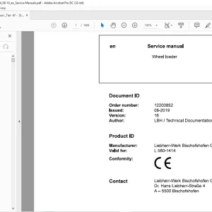 Liebherr L 580 1414 Wheel Loader Repair Manual PDF Download