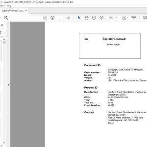 Liebherr L 580 1456 Wheel Loader Operator's Manual SN 40359 - PDF DOWNLOAD