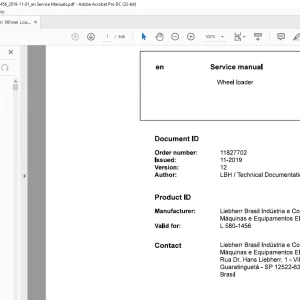 Liebherr L 580 1456 Wheel Loader Service Manual - PDF DOWNLOAD
