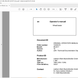 Liebherr L 580 1464 (USA / CAN) Wheel Loader Operator's Manual 33031 - PDF DOWNLOAD
