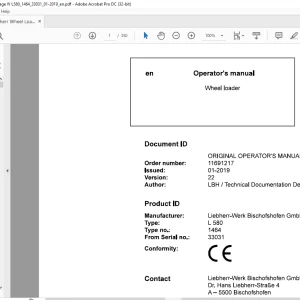 Liebherr L 580 1464 Wheel Loader Operating Manual SN 33031 - PDF DOWNLOAD
