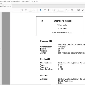 Liebherr L 580 1495 Wheel Loader Operator's Manual SN 31403 - PDF DOWNLOAD