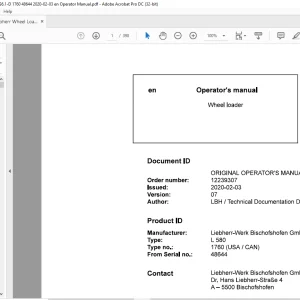 Liebherr L 580 1760 (USA  CAN) Wheel Loader Operator's Manual 48644 - PDF DOWNLOAD