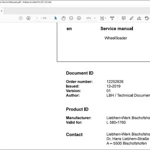 Liebherr L 580 1760 Wheel Loader Service Manual - PDF DOWNLOAD