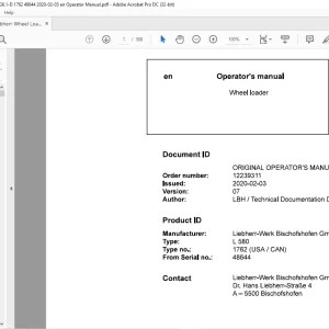 Liebherr L 580 1762 (USA / CAN) Wheel Loader Operator's Manual 48644 - PDF DOWNLOAD