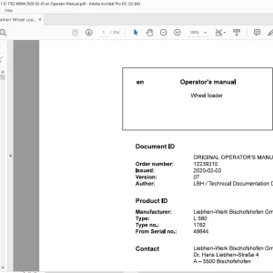 Liebherr L 580 1762 Wheel Loader Operator's Manual 48644 - PDF DOWNLOAD