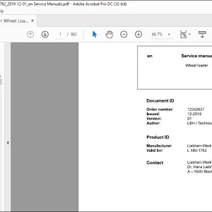 Liebherr L 580 1762 Wheel Loader Service Manual - PDF DOWNLOAD