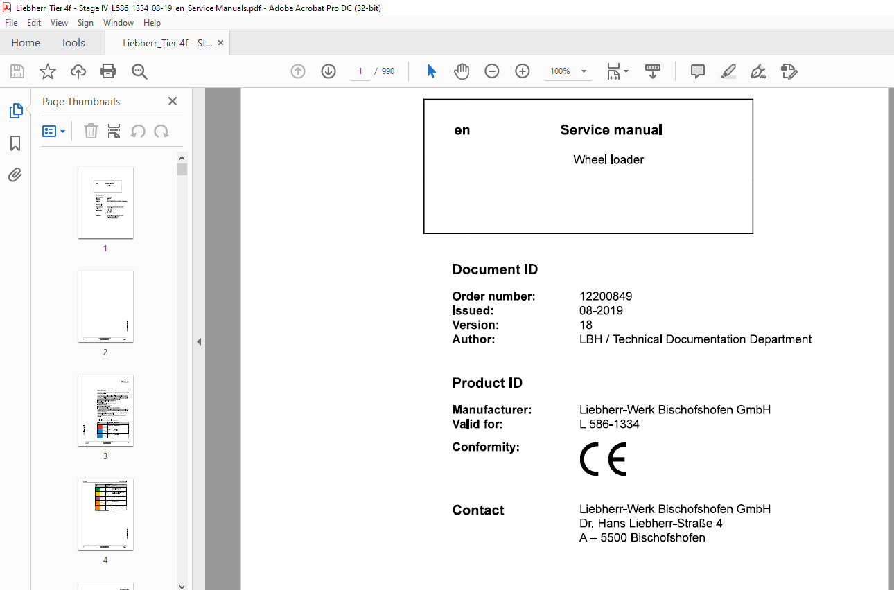 Liebherr L 586 1334 Stereo Wheel Loader Service Manual - PDF DOWNLOAD ...