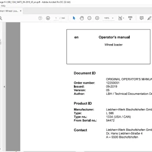 Liebherr L 586 1334 (USA / CAN) Wheel Loader Operator's Manual SN 54472 - PDF DOWNLOAD