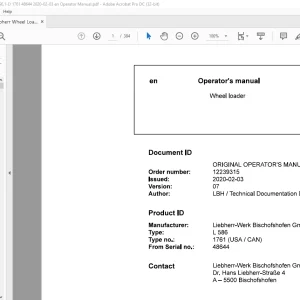 Liebherr L 586 1761 (USA / CAN) Wheel Loader Operator's Manual 48644 - PDF DOWNLOAD