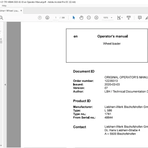 Liebherr L 586 1761 Wheel Loader Operator's Manual 48644 - PDF DOWNLOAD