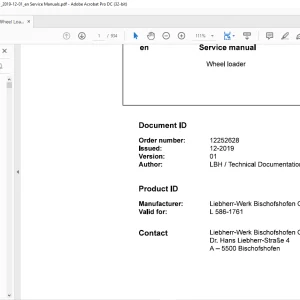Liebherr L 586 1761 Wheel Loader Service Manual - PDF DOWNLOAD