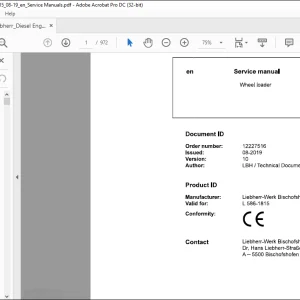 Liebherr L 586 1815 Wheel Loader Service Manual - PDF DOWNLOAD