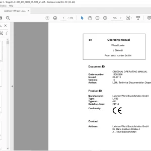 Liebherr L 586 461 Wheel Loader Operating Manual SN 24314 - PDF DOWNLOAD