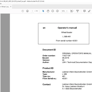Liebherr L 586 461 Wheel Loader Operator's Manual SN 40351 - PDF DOWNLOAD