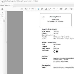 Liebherr L507 Speeder - 787 from 12800 Wheel Loader Operating Manual - PDF DOWNLOAD