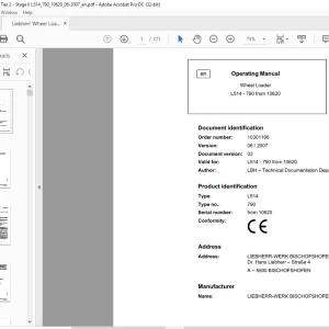 Liebherr L514 790 Wheel Loader Operating Manual SN 10620 - PDF DOWNLOAD