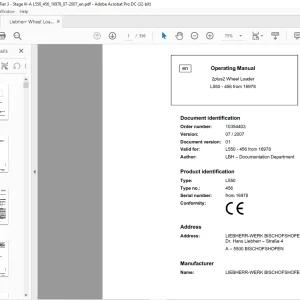 Liebherr L550 456 Wheel Loader Operating Manual SN 16978 - PDF DOWNLOAD