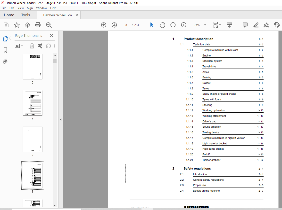 Liebherr L554 453 Wheel Loader Operating Manual SN 12800 - PDF DOWNLOAD ...