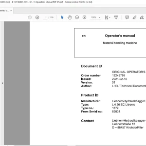 Liebherr LH 26 EC Litronic 1672 Material Handling Machine Operator's Manual 83831 - PDF DOWNLOAD