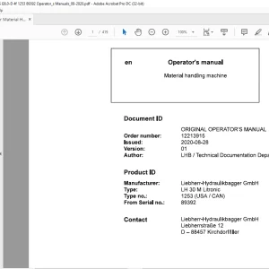 Liebherr LH 30 M Litronic Operator's manual -  PDF DOWNLOAD