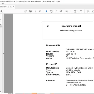 Liebherr LH 35 M Litronic 1254 (USA / CAN) Material Handling Machine Operator's Manual 89912 - PDF DOWNLOAD