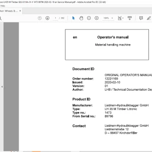 Liebherr LH 35 M Timber Litronic 1473 Material Handling Machine Operator's Manual 89796 - PDF DOWNLOAD